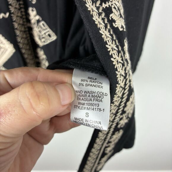 Andree By Unit Embroidered Kimono Cardigan Top Sz S Black Open Front Boho Artsy - Picture 6 of 8